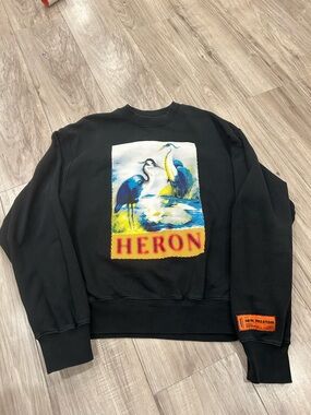 Heron Preston Black Crewneck with Multicolor Heron Graphic